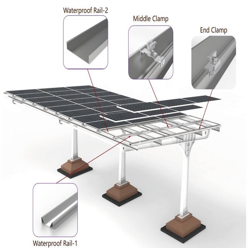 Thiết kế mới Chống nước năng lượng mặt trời Pv Bãi đậu xe ô tô Carport thép năng lượng mặt trời Carports Cấu trúc lắp đặt cổng xe năng lượng mặt trời