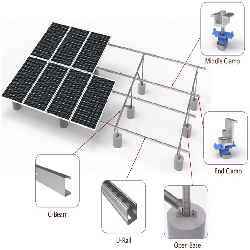 Hệ thống lắp đặt năng lượng mặt trời bằng thép phủ ZAM quy mô lớn Cấu trúc lắp đặt năng lượng mặt trời trên mặt đất