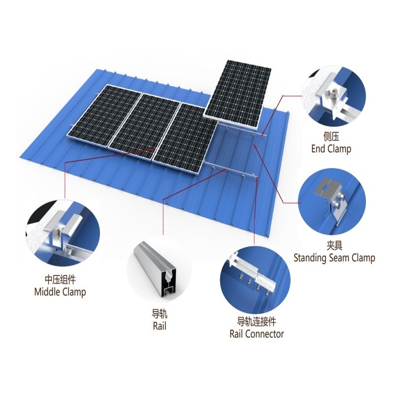 Giá đỡ quang điện Lắp đặt chân máy năng lượng mặt trời Hệ thống bảng PV Mái nhà Đường sắt nhôm Năng lượng mặt trời